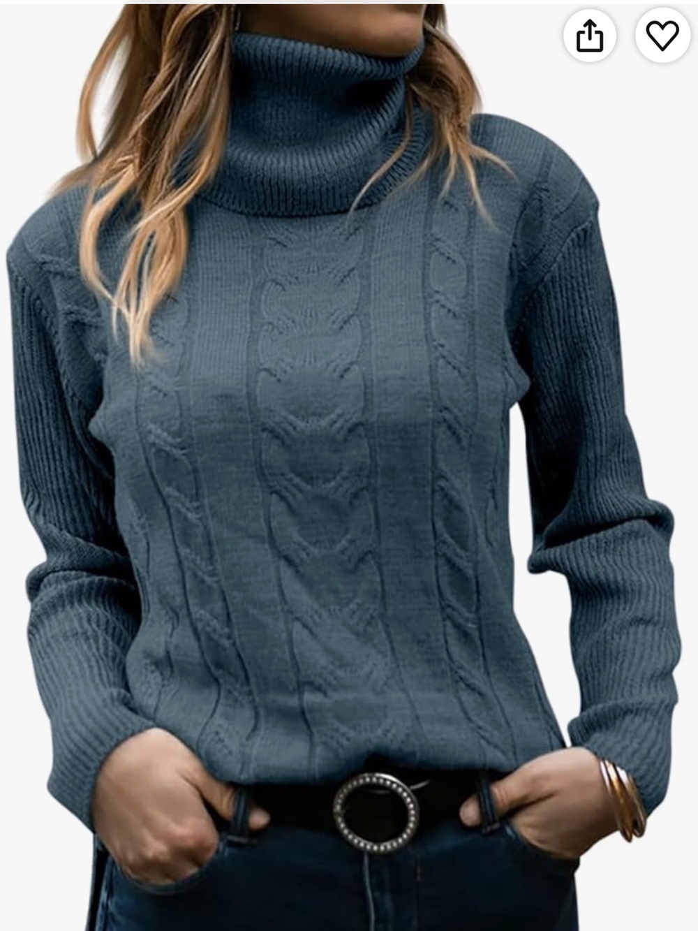 Amazon Women's Slate Blue Cable Turtleneck Sweater